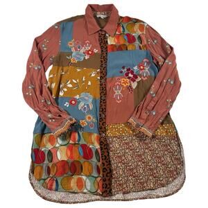 John Mark Patchwork Floral Embroidered Button Down Shirt Boho Size M